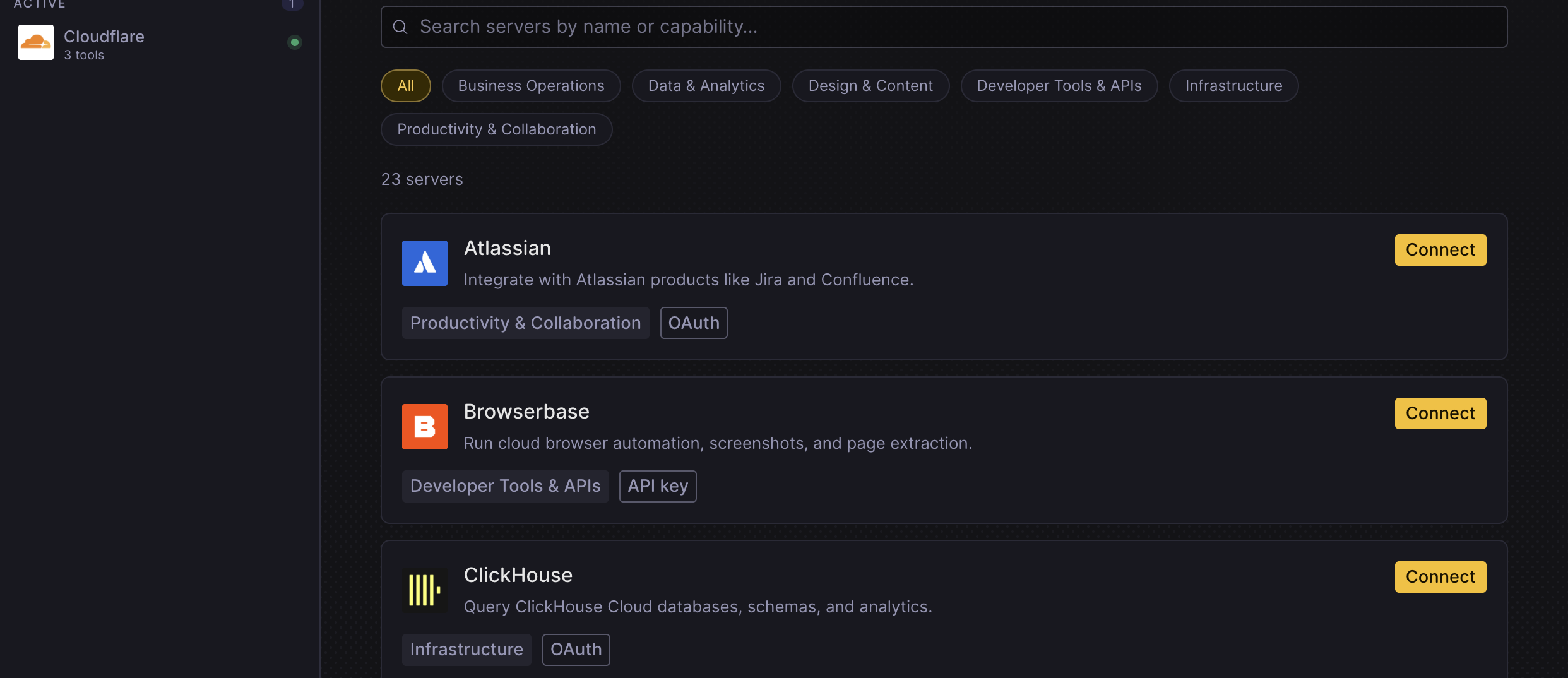 PostHog Desktop MCP server marketplace with category filters and connection options